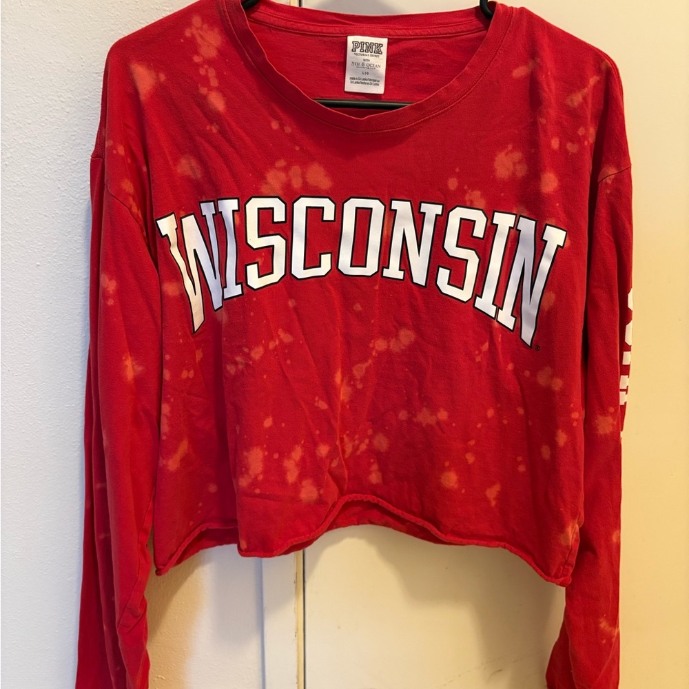 PINK Victoria's Secret Red Cropped Long Sleeve Hoodie